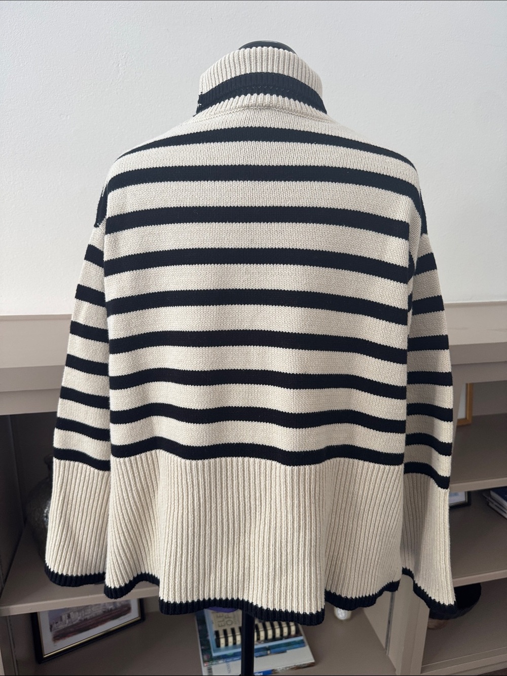 Toteme Signature Stripe Turtleneck Sweater Wool Cotton Blend Women Size S Cream - Picture 6 of 11